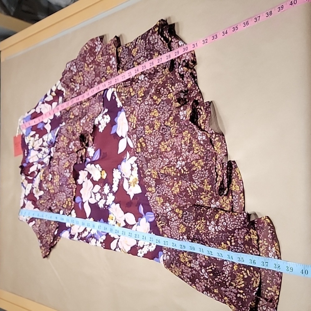 Mossimo Size XS Burgundy Floral Ruffle Midi Skirt Asymmetrical Hem, NEW with Tag - Picture 6 of 13